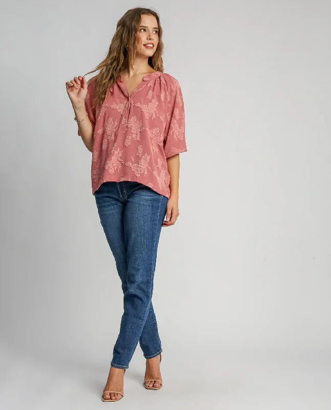 Weekend Best Price Deals Floral Burnout Split Neck Top