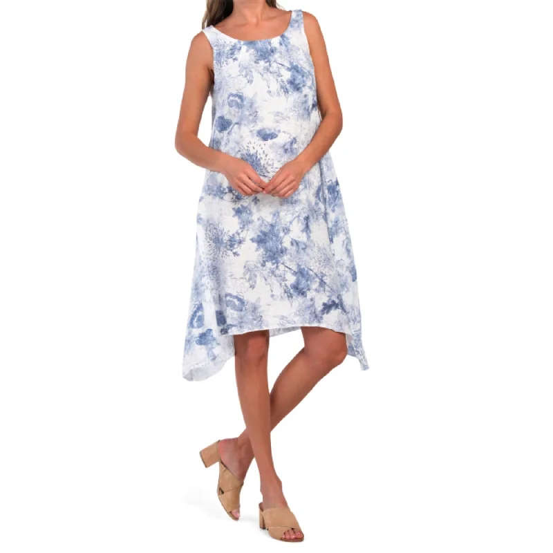 Weekend Savings Bonanza Valentina Naldi Made In Italy Linen Floral Print Sharkbite hem Midi Dress