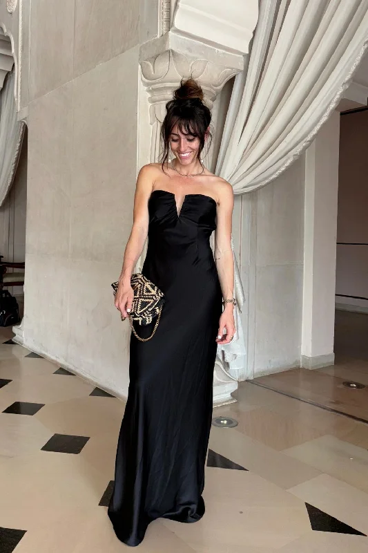 Weekend Deal Fever Valeria Black Strapless Satin Maxi Dress