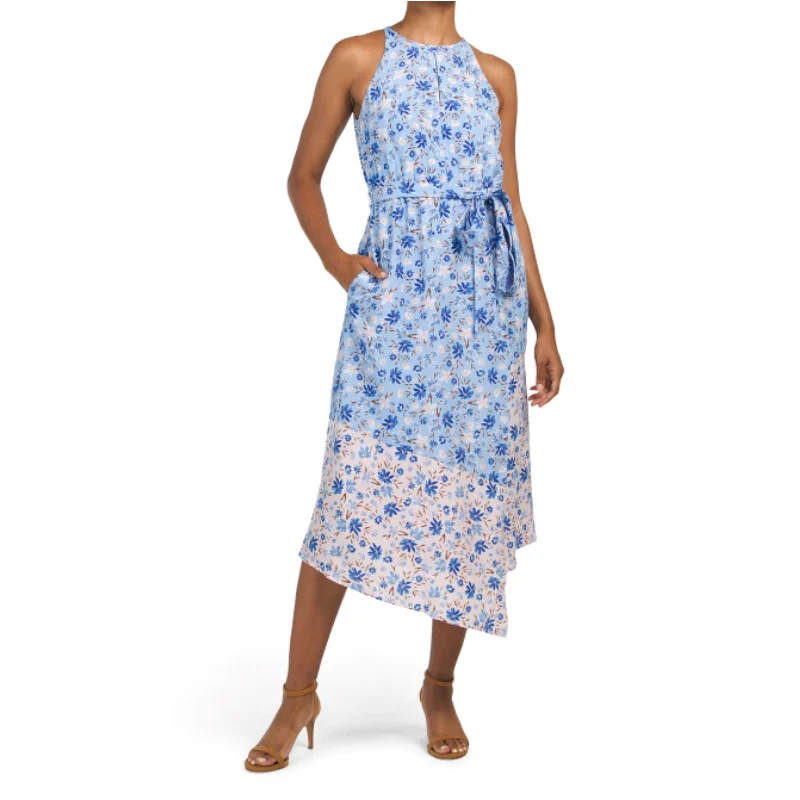 Price Slash Alert VINCE CAMUTO Mixed Floral Print Sleeveless Asymmetric Midi Dress