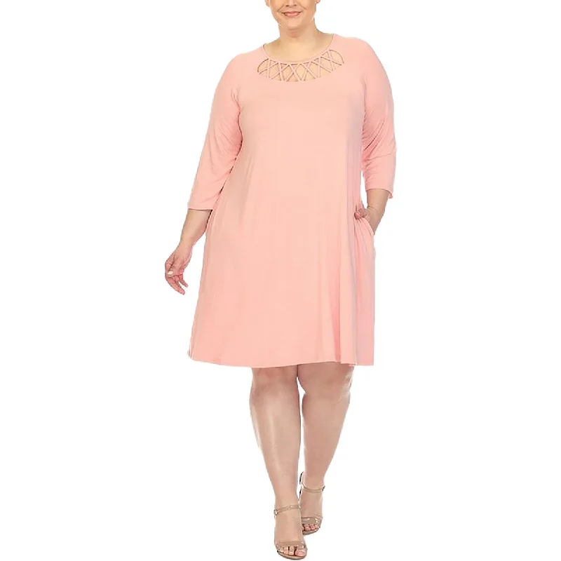 Deal of the Week White Mark Womens Plus Lattice Swing Midi Dress