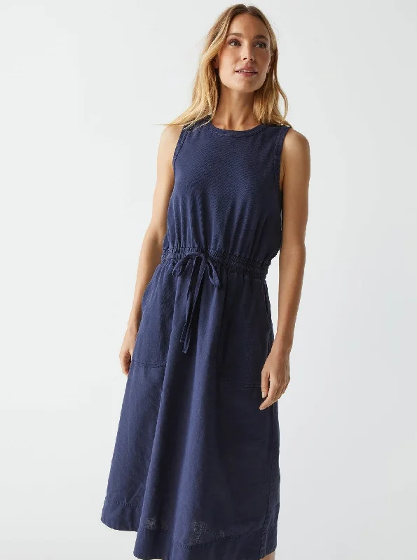 Unmissable Deals Wilhelmina Mixed Fabric Midi Dress - Nocturnal