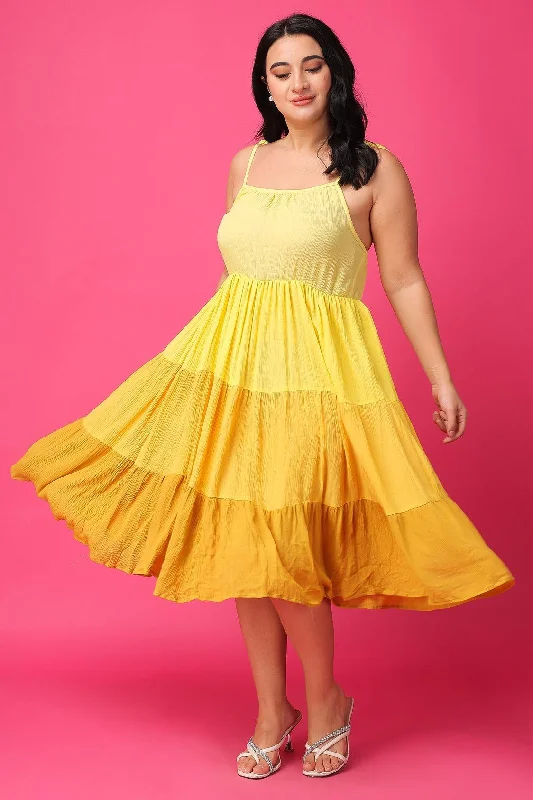 Weekend Buy One Get One Yellow Solid Multilayered Midi Dress