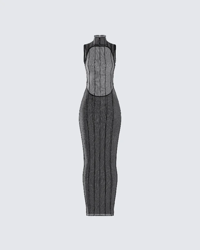 One-Day Sale Zeal Black Mesh Bodycon Maxi Dress