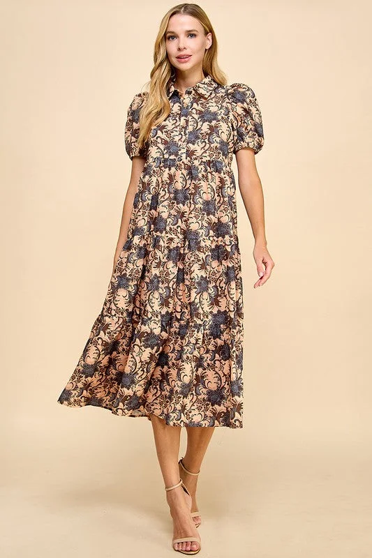 Weekend Top Offers Abstract Printed Collared Midi Dress