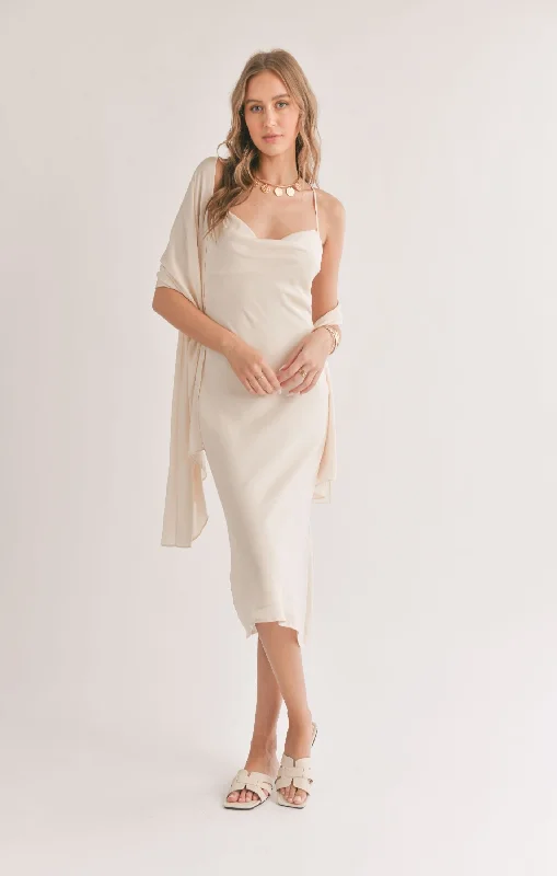 Weekend Discount Extravaganza Sadie And Sage Mirage Cowl Neck Midi Dress With Shawl