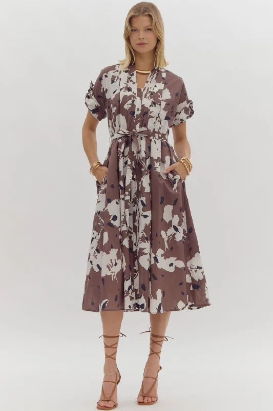 Weekend Sale Extravaganza Button Down Waist Tie Midi Dress