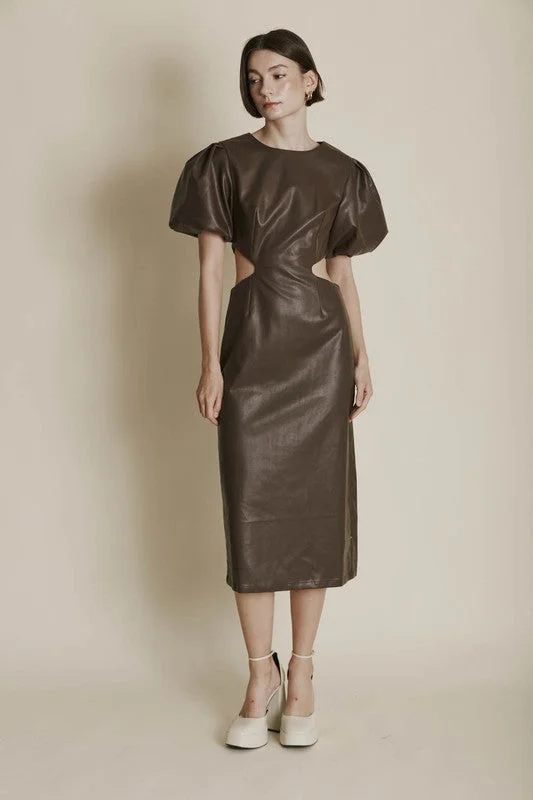 Weekend Hot Savings Vegan Leather Midi Dress