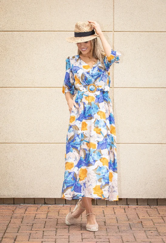 Weekend Mega Deals Abstract Leaf Print Midi Dress