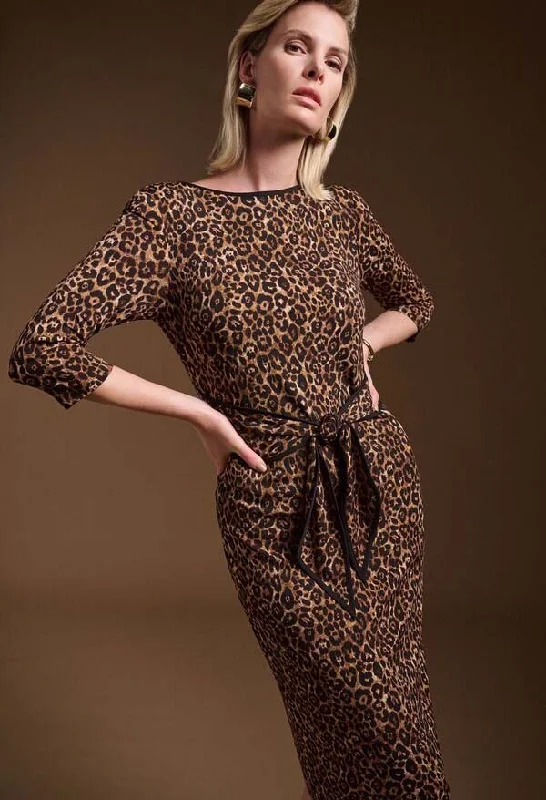Flash Discounts Animal Print Midi Dress With Belt