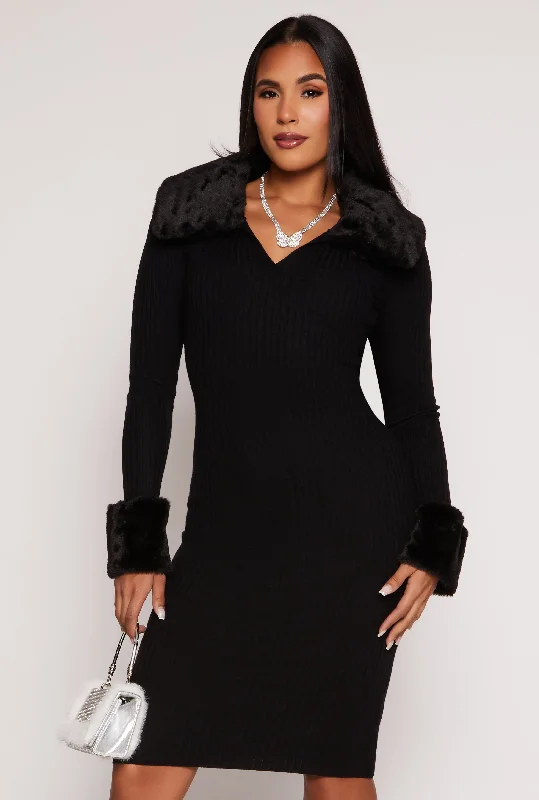 Weekend Only Sale Almost Famous Faux Fur Collar Midi Dress