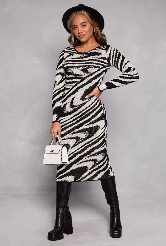 Seasonal Discounts Almost Famous Printed Midi Sweater Dress