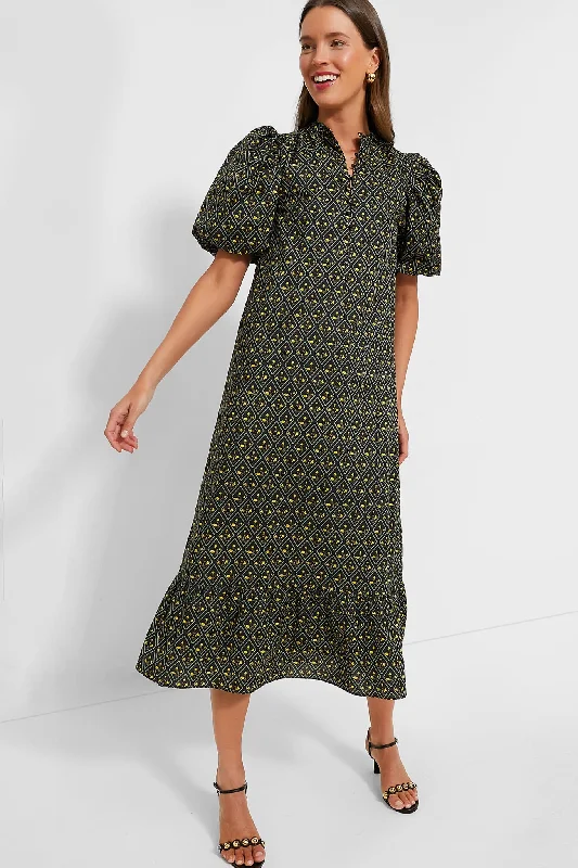 One-Day Sale Black Diamond Floral Mimi Midi Dress