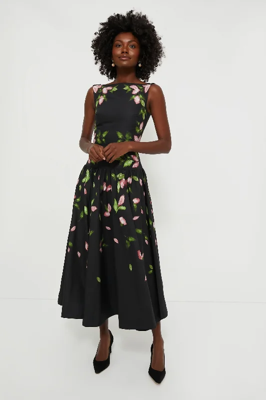 Exclusive Savings Event Black Floral Sleeveless Midi Dress