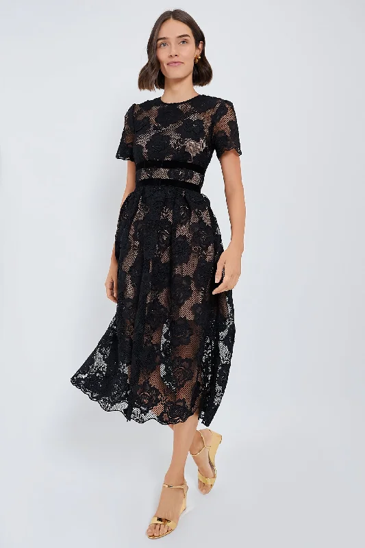 Weekend Special Black Lace Velvet Bow Midi Dress