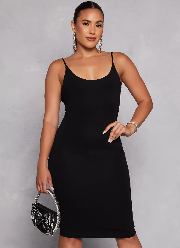 Grab Your Deal Solid Low Back Cami Midi Dress