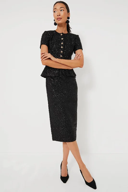 Deal Frenzy Black Tinsel Boucle Tailored Midi Dress