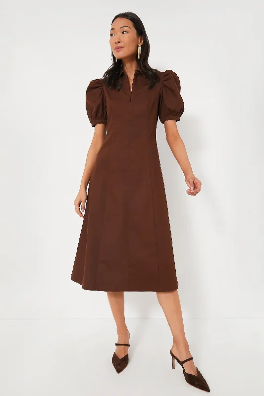 Flash Sale Chocolate Front Zip Denim Midi Dress