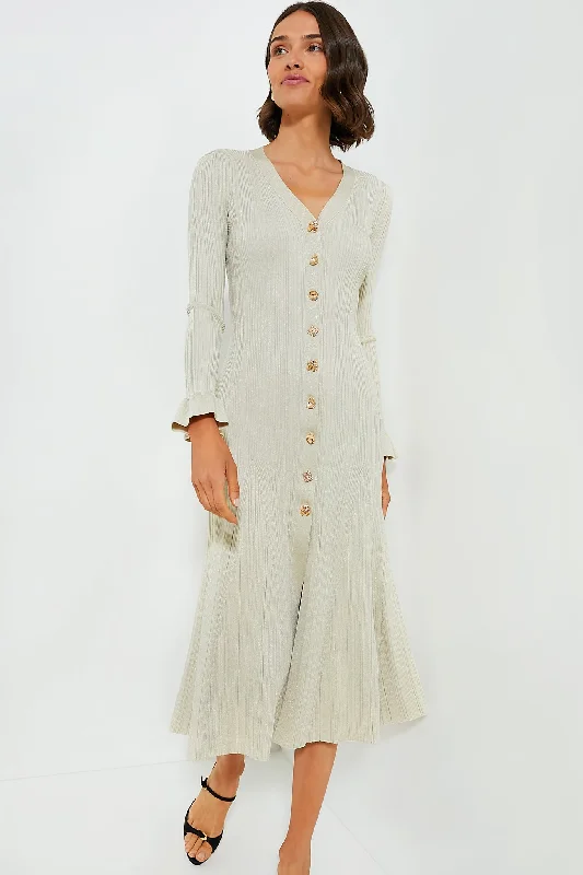 Weekend Top Offers Cream Metallic Ribbed Midi Dress
