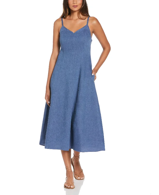 Weekend Special Offers Cross-Dyed Linen Thin Strap Midi Dress