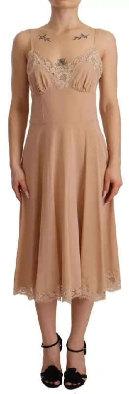 Weekend Steals Await Dolce & Gabbana Beige Lace A-line Spaghetti Strap Midi Dress