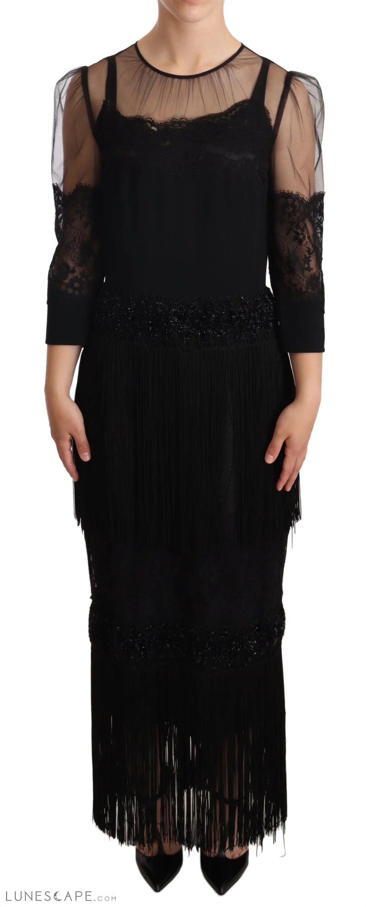 Weekend Big Discount Event Dolce & Gabbana Elegant Lace Midi Dress in Black