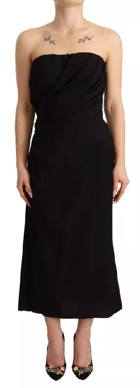 Weekend Limited-Time Offers Dolce & Gabbana Black Silk Stretch Strapless Sheath Midi Dress Weekend Limited-Time Offers Dolce & Gabbana Black Silk Stretch Strapless Sheath Midi Dress