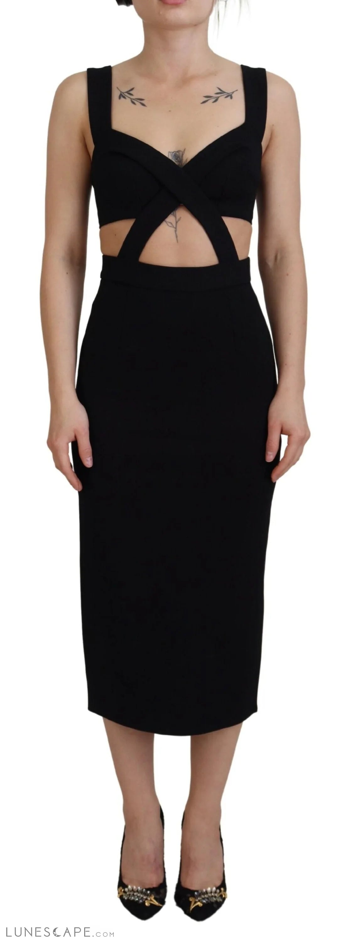 Weekend Shopping Fiesta Dolce & Gabbana Elegant Black Midi Sheath Dress