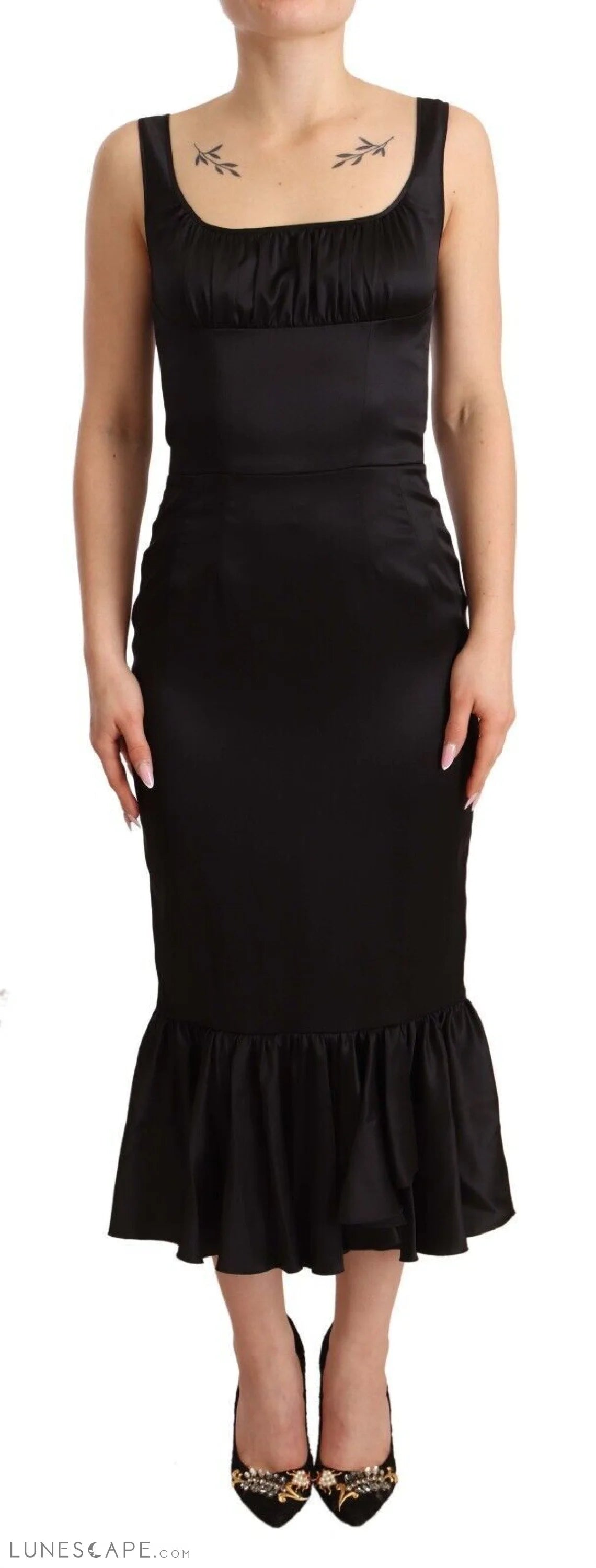 Weekend Discount Extravaganza Dolce & Gabbana Elegant Black Silk Midi Sheath Dress