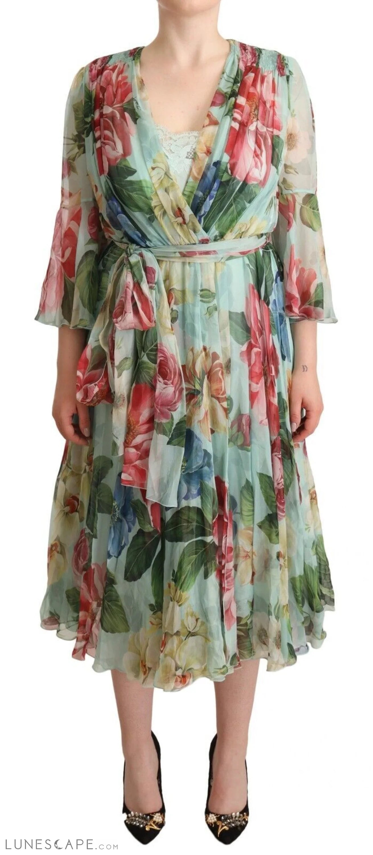 Weekend Deal Rush Dolce & Gabbana Elegant Floral Green Midi Silk Dress