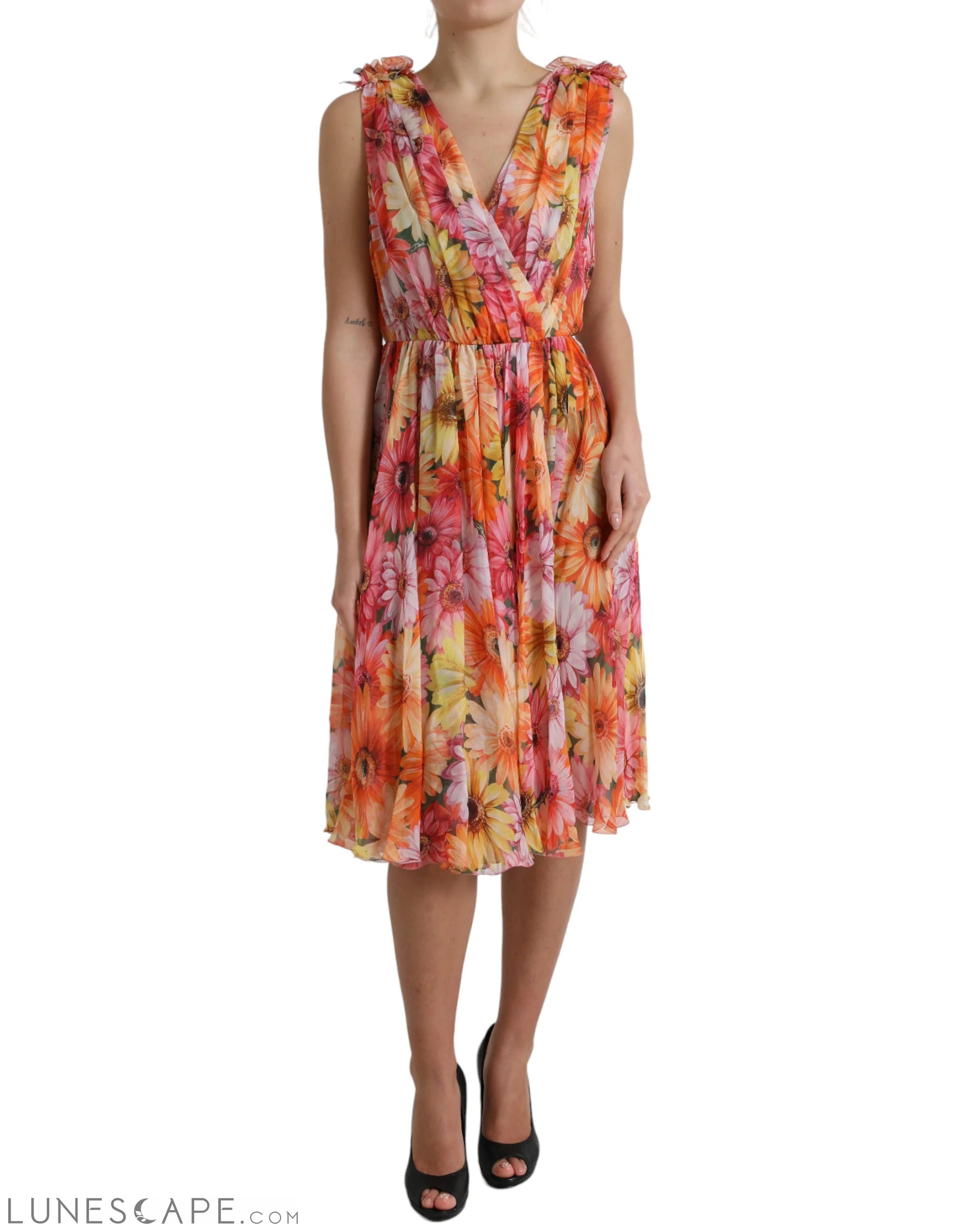 Unbeatable Prices Dolce & Gabbana Elegant Floral Silk Midi Dress with V-Neck