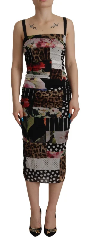 Weekend Hot Offers Dolce & Gabbana Elegant Patchwork Midi Silk Blend Dress