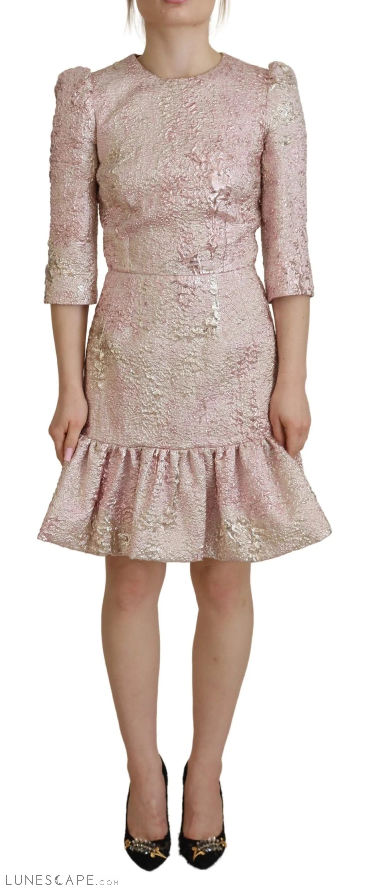 Weekend Flash Offers Dolce & Gabbana Elegant Pink Jacquard Midi Sheath Dress
