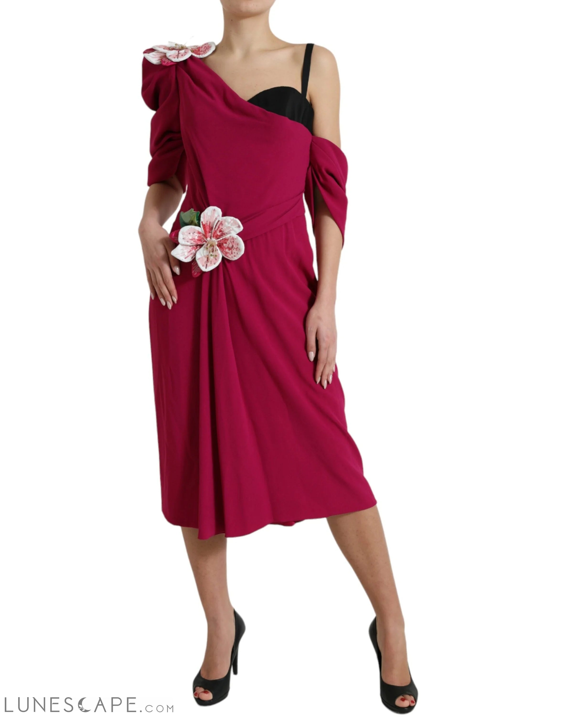Weekend Deals You’ve Been Waiting For Dolce & Gabbana Elegant Purple Silk Midi Sheath Dress