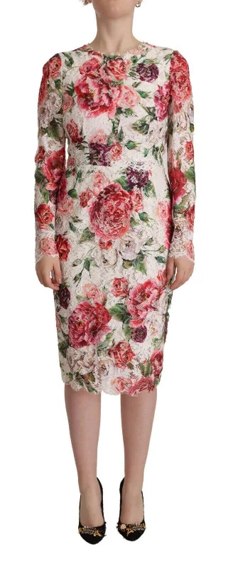 Weekend Shopping Rush Dolce & Gabbana Elegant Sheath Lace Floral Midi Dress