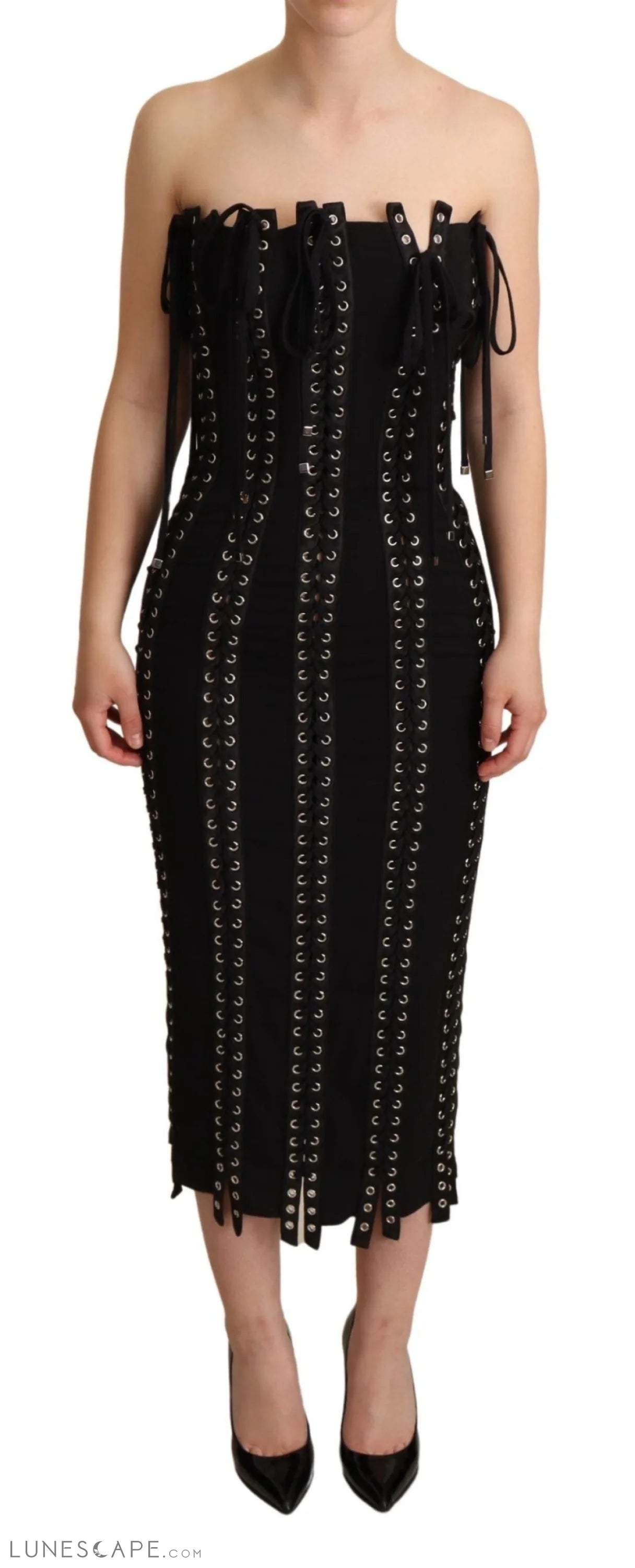 Weekend Bargain Time Dolce & Gabbana Elegant Sleeveless Lace-Up Midi Dress