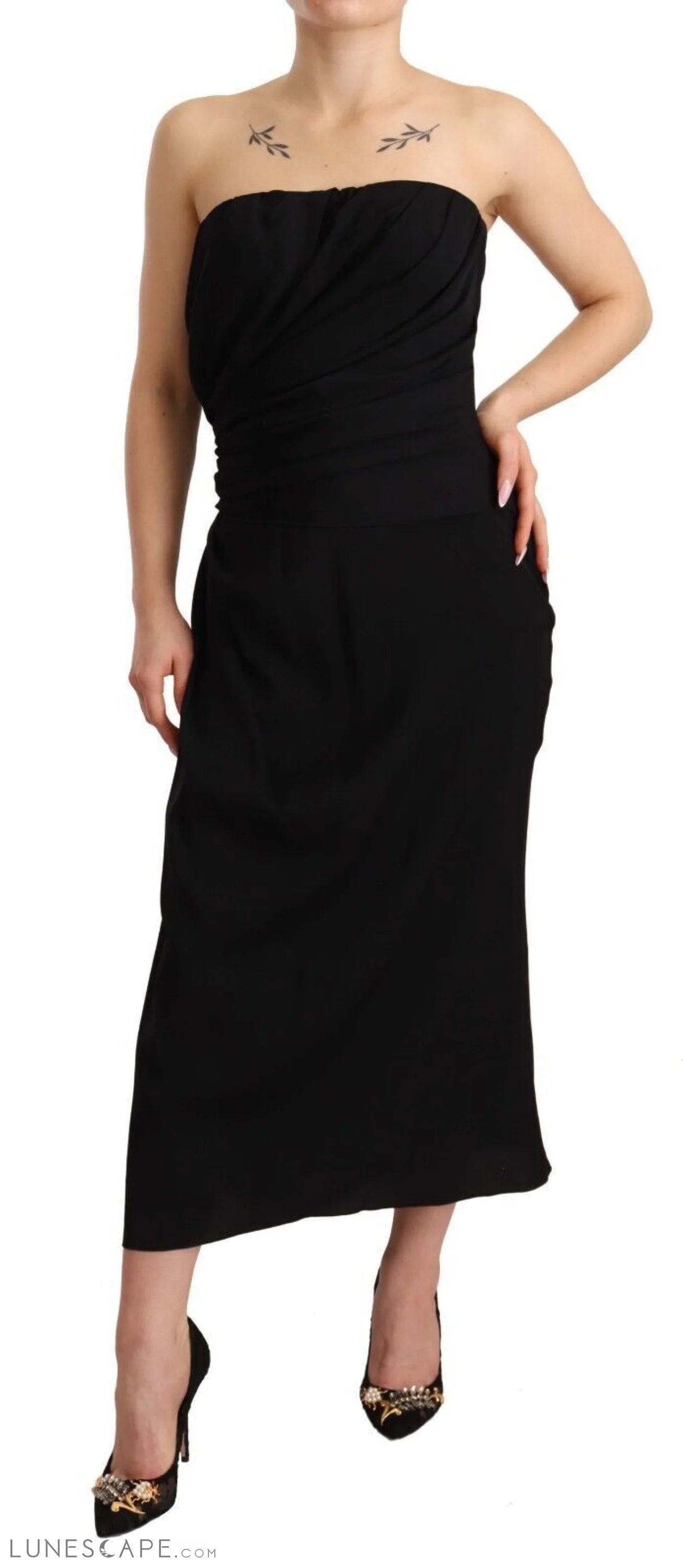 Weekend Sale Day Dolce & Gabbana Elegant Strapless Silk Midi Dress