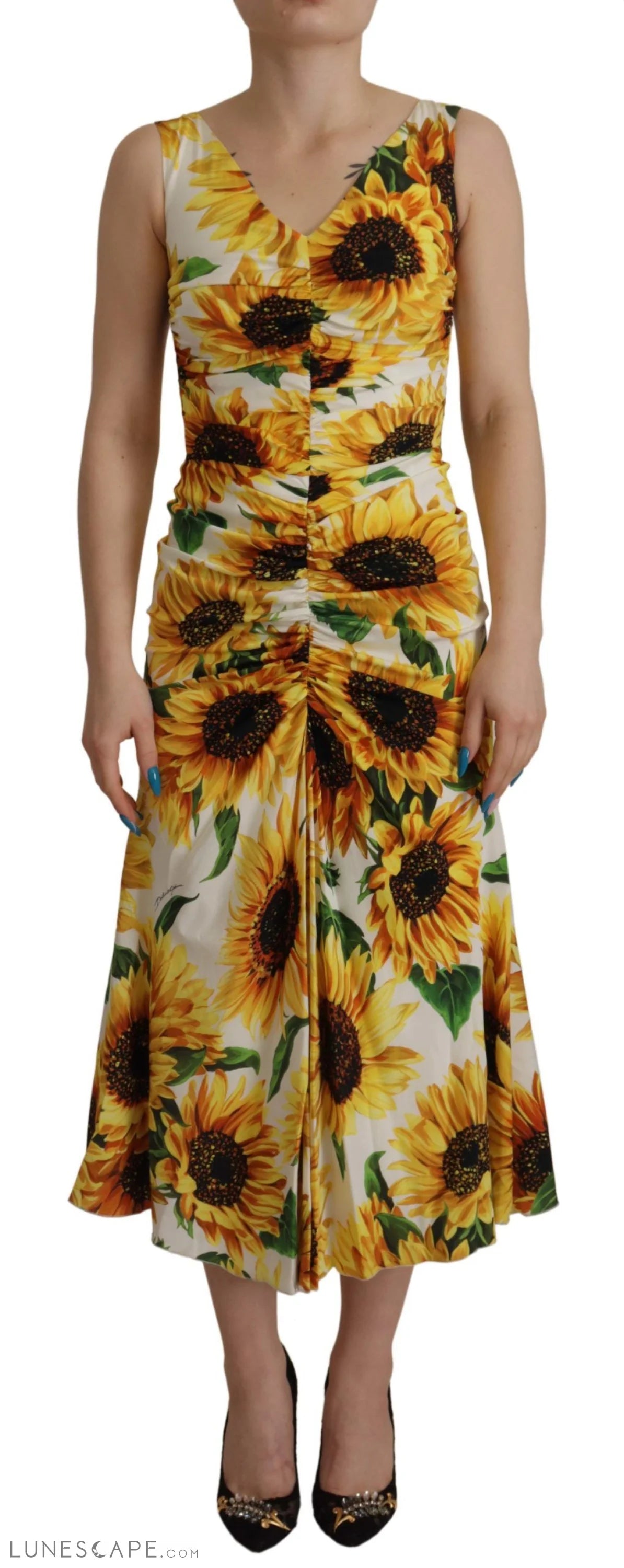 Weekend Low Prices Dolce & Gabbana Elegant White Floral Print Midi Dress