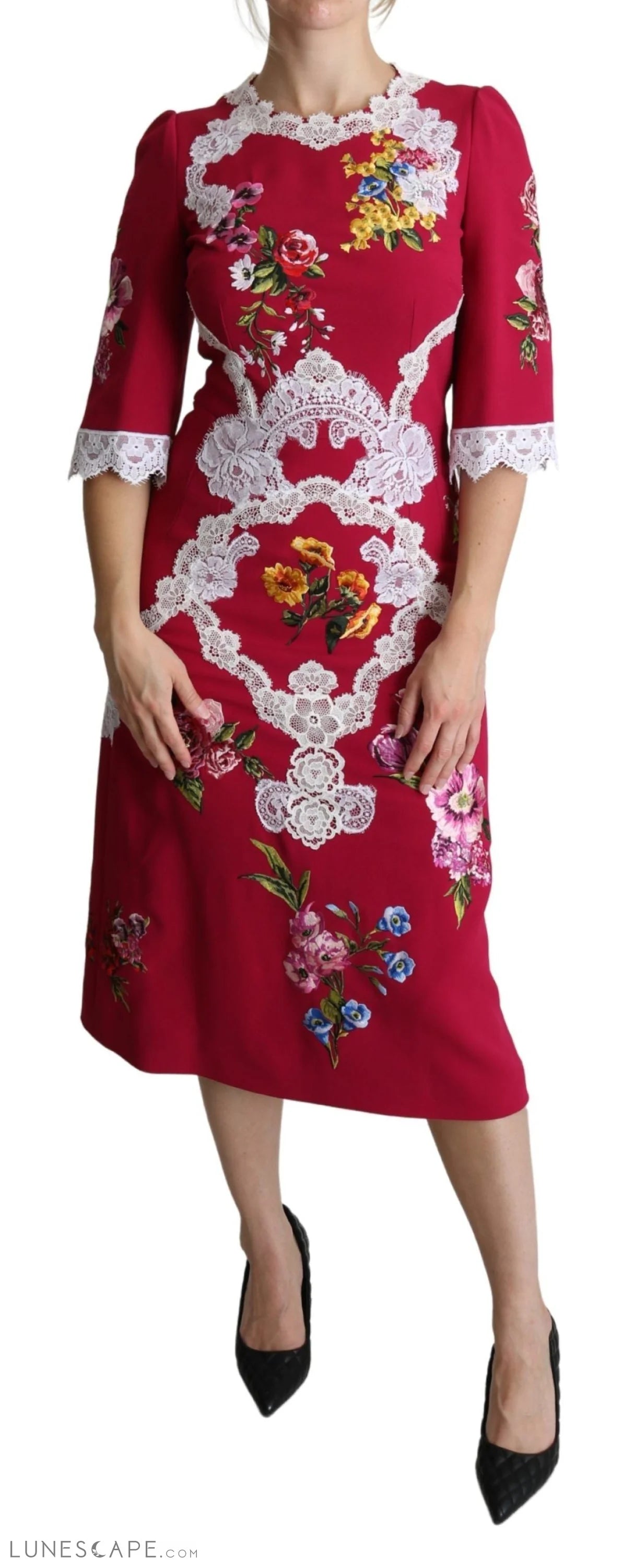 Super Savings Dolce & Gabbana Floral Embroidered Sheath Midi Dress