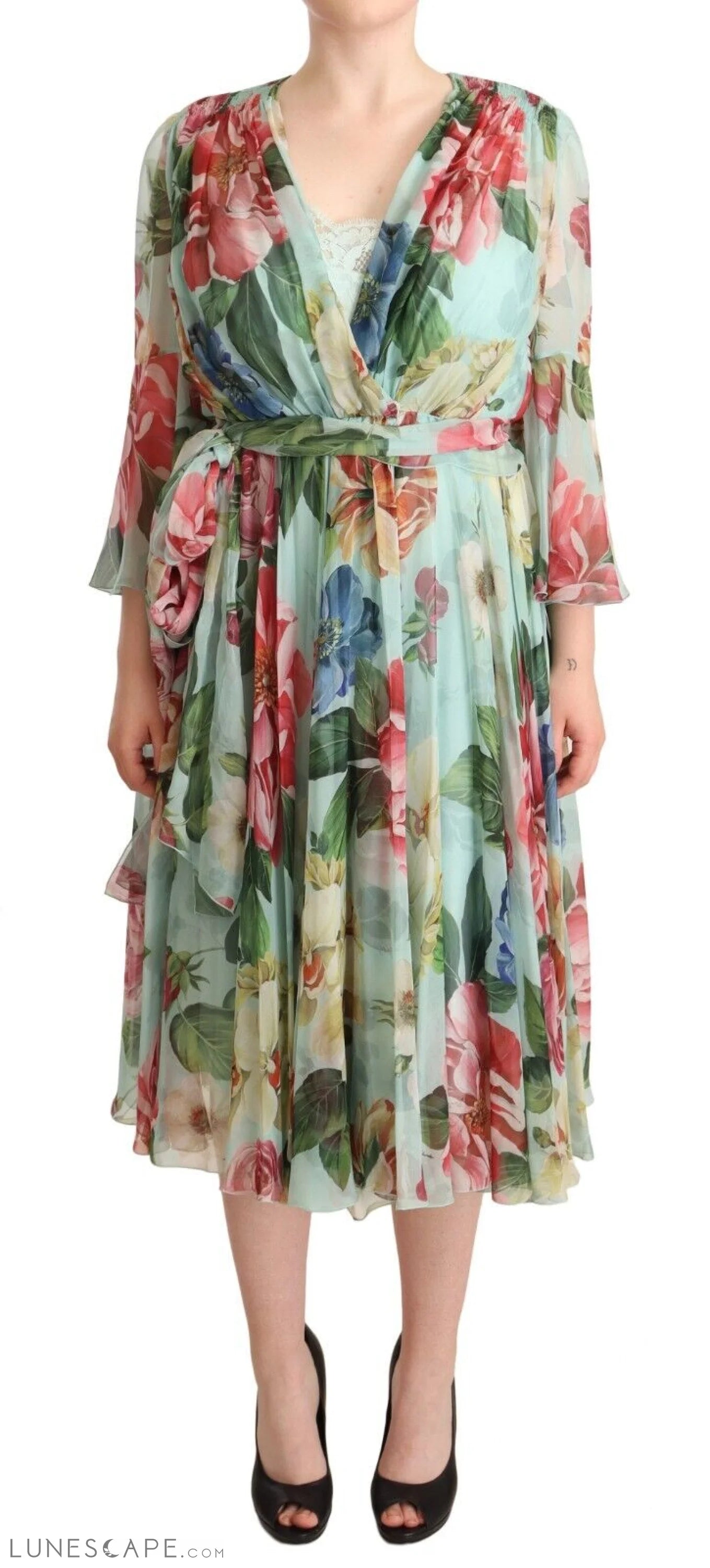 Weekend Sale Extravaganza Dolce & Gabbana Floral Silk Midi Wrap Dress