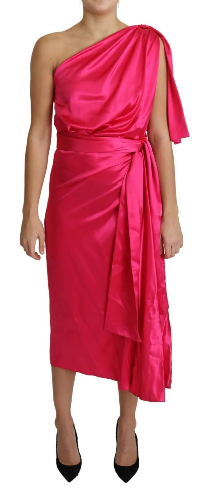 Weekend Sale Day Dolce & Gabbana Fuchsia Fitted Cut One Shoulder Midi Dress