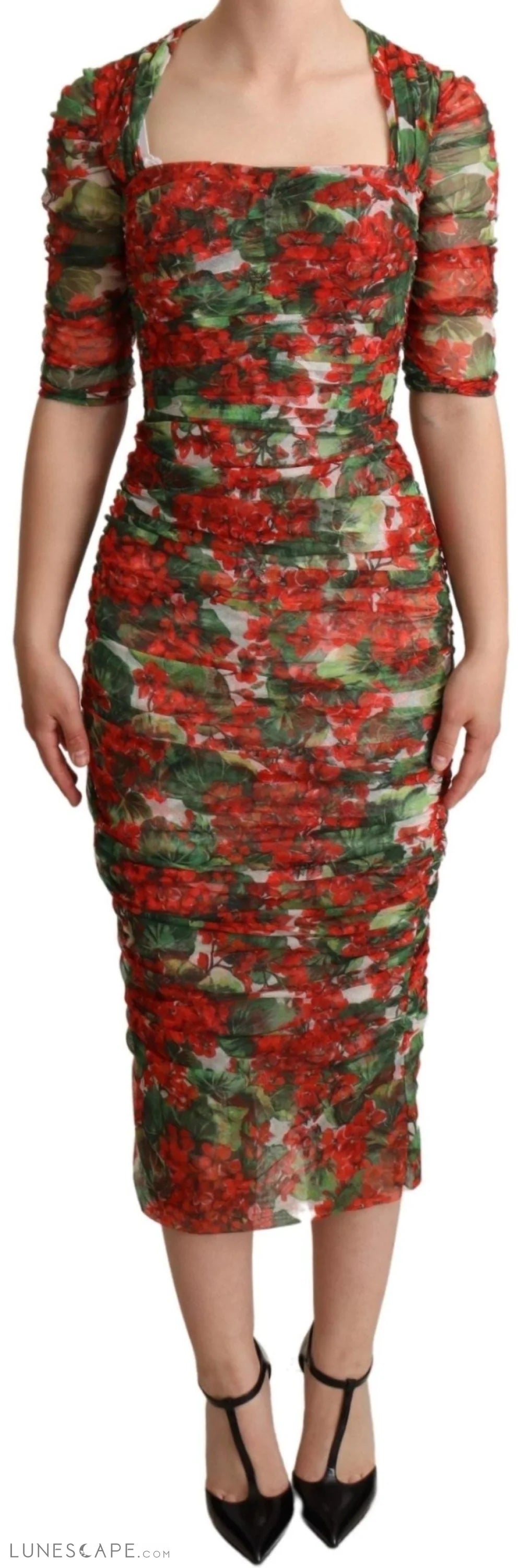 Weekend Must-Have Offers Dolce & Gabbana Elegant Red Floral Midi Sheath Dress