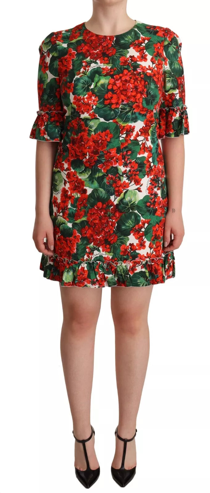 Weekend Flash Savings Dolce & Gabbana Red Green Portofino-Print Poplin Midi Dress