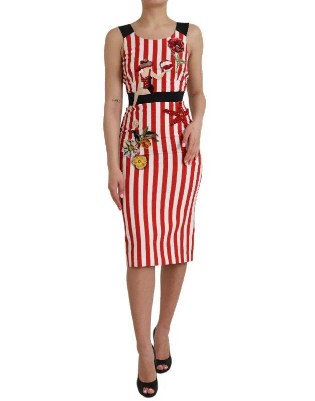Weekend Discount Blast Dolce & Gabbana Red White Floral Sleeveless Sheath Midi Dress
