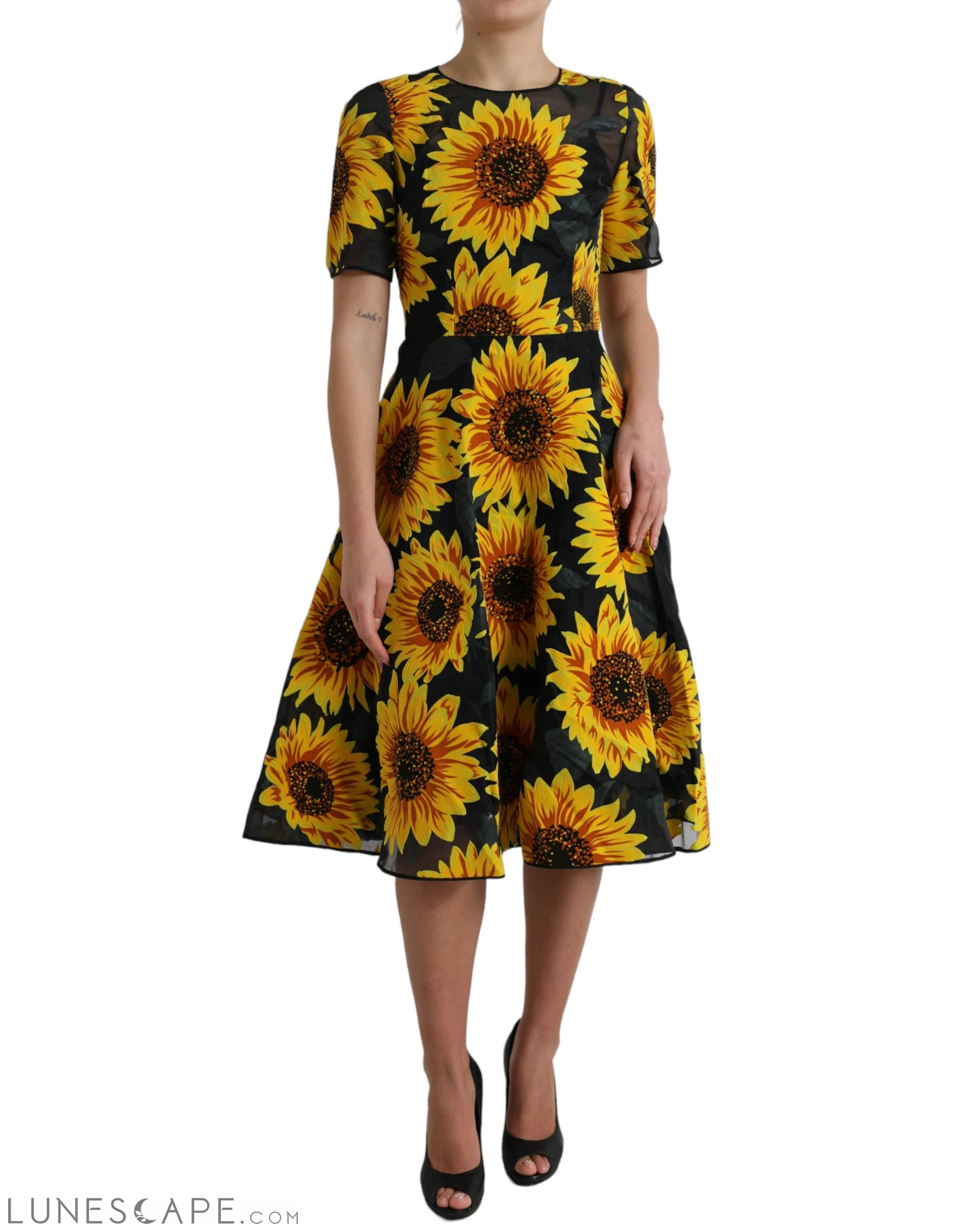 Weekend Mega Sale Event Dolce & Gabbana Summery Sunflower A-Line Midi Dress