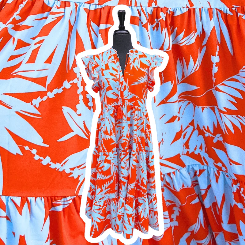 Limited Offer Orange Palms Print Midi