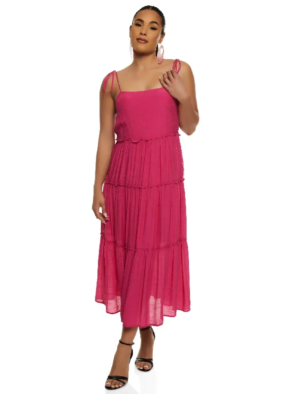 Weekend Markdowns Tie Strap Tiered Midi Dress