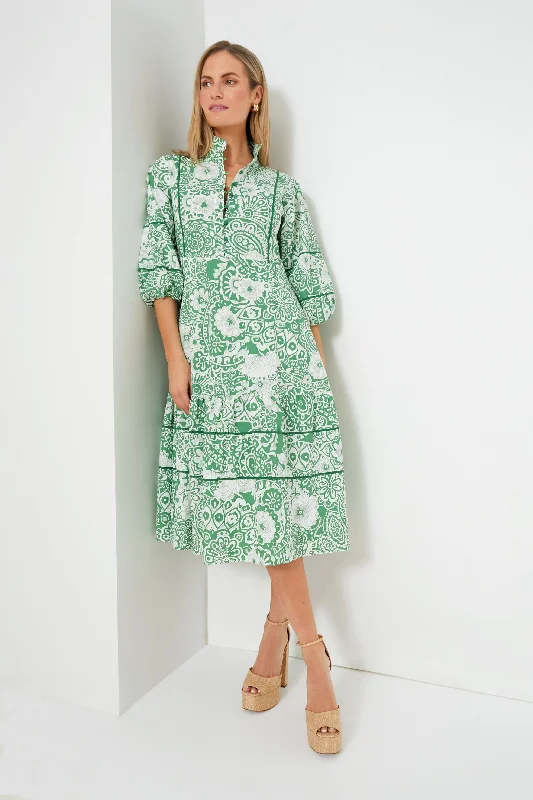 Weekend Promo Offers Green and White Floral Hillsborough Midi Dress