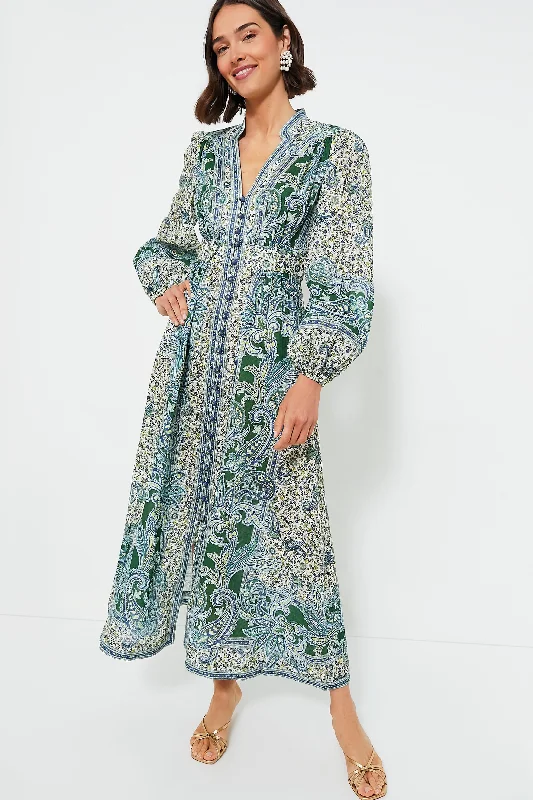 Hot Deals Green Paisley Ottie Plunge Midi Dress