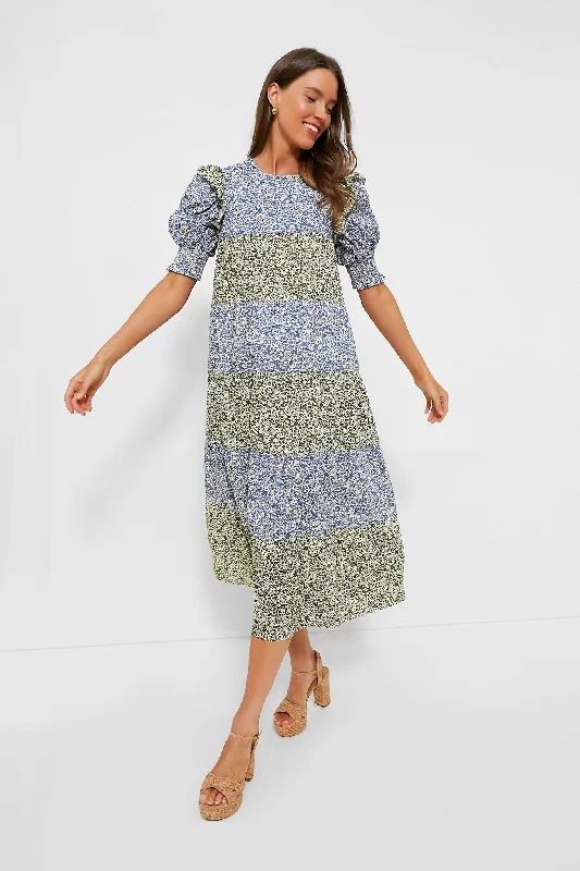 Instant Savings Green & Blue Floral Barton Midi Dress